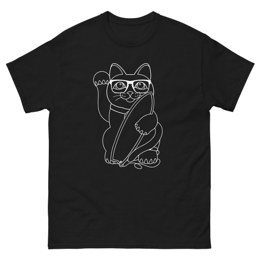Lucky Surfer Cat Line work T-shirt - design by ALF