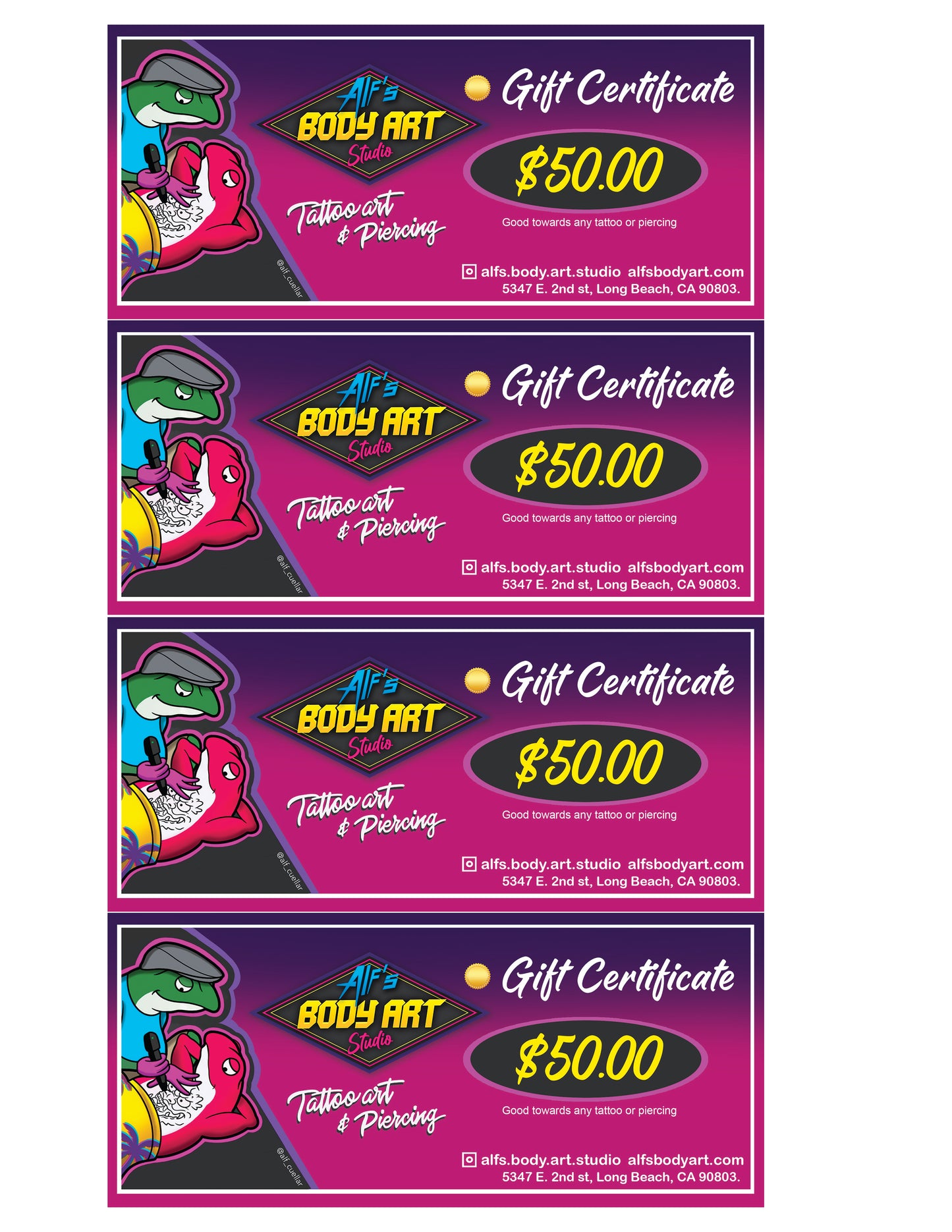 Alf's Body Art Gift Card