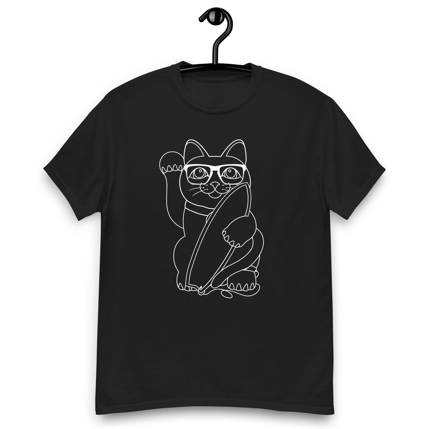 Lucky Surfer Cat Line work T-shirt - design by ALF