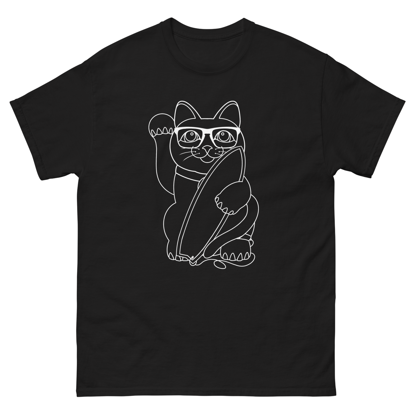 Lucky Surfer Cat Line work T-shirt - design by ALF